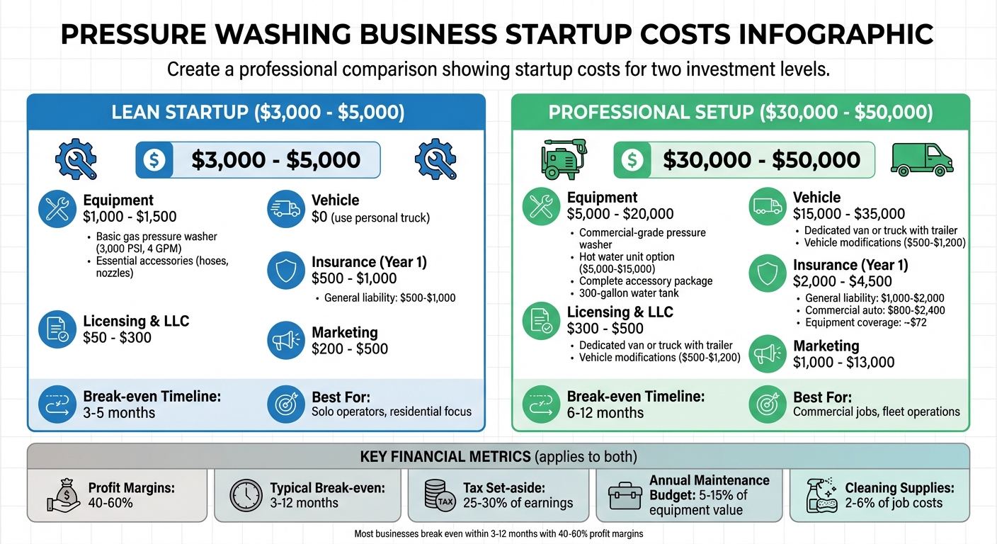 Pressure Washing Business Startup Costs Comparison: Lean vs Professional Setup