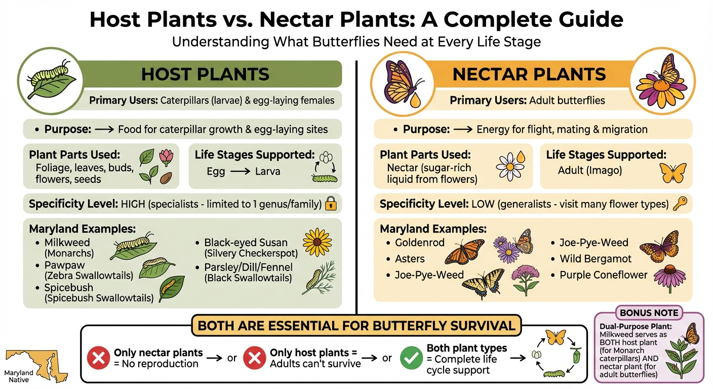 Host Plants vs Nectar Plants: Complete Comparison for Butterfly Gardens