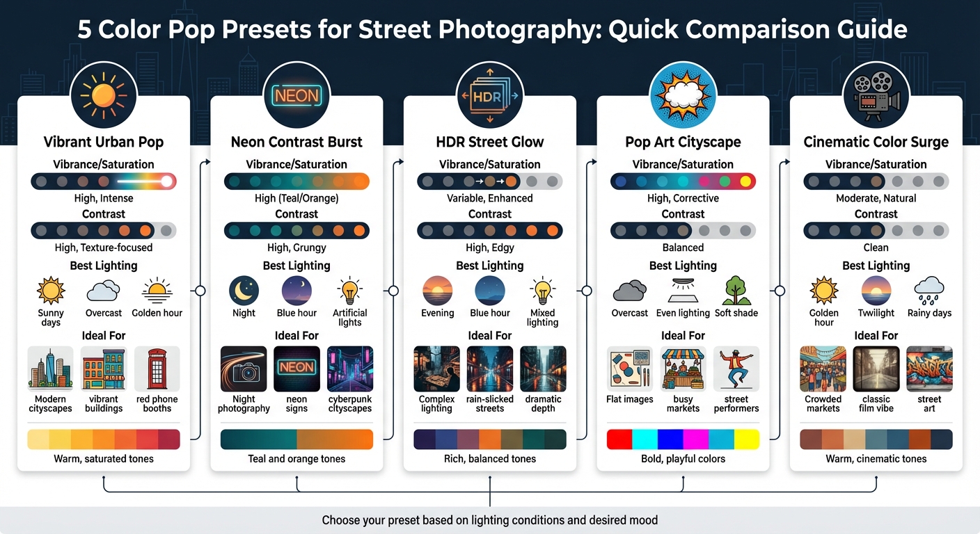 5 Color Pop Lightroom Presets for Street Photography Comparison Guide