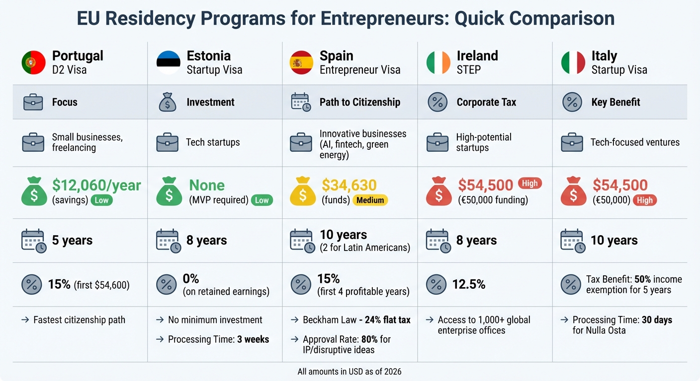 EU Entrepreneur Residency Programs Comparison: Investment, Timeline and Benefits