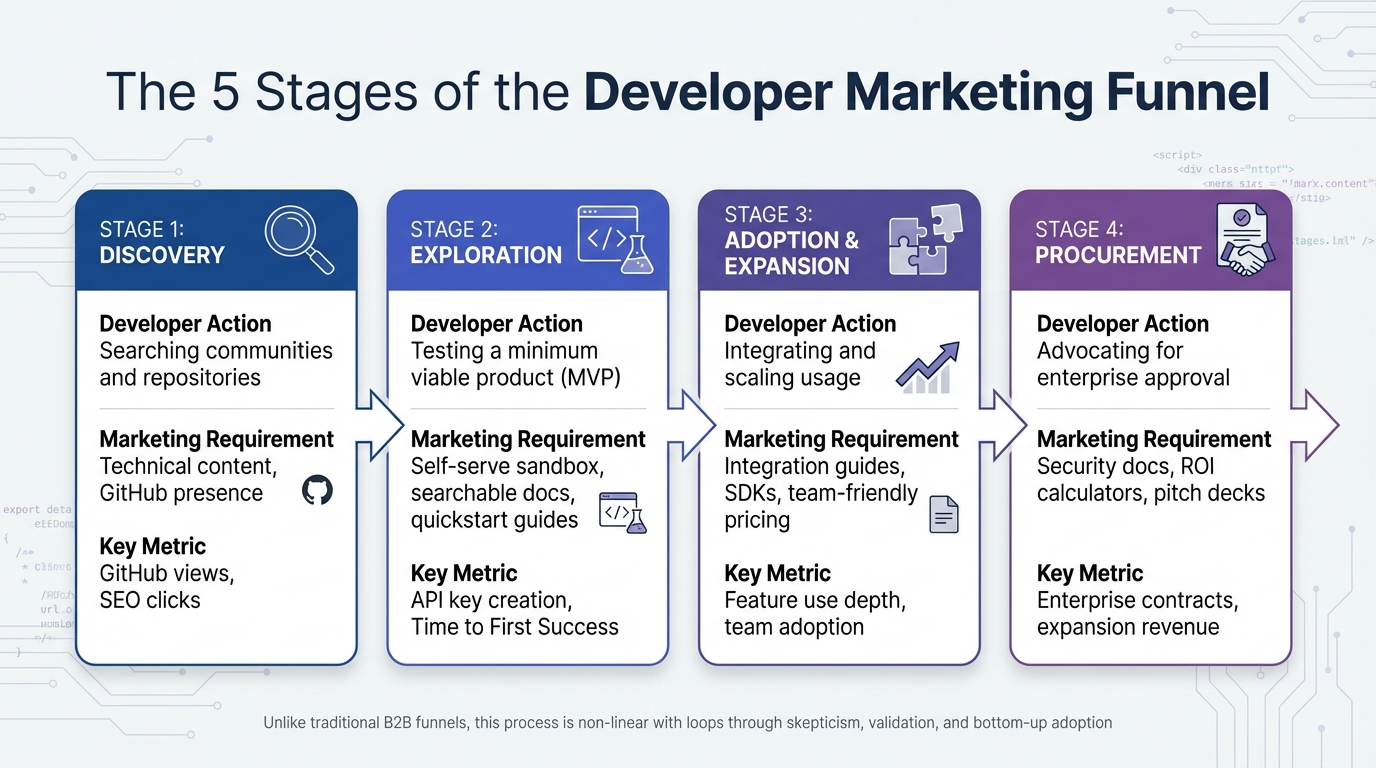 The 5 Stages of the Developer Marketing Funnel: From Discovery to Enterprise Deal