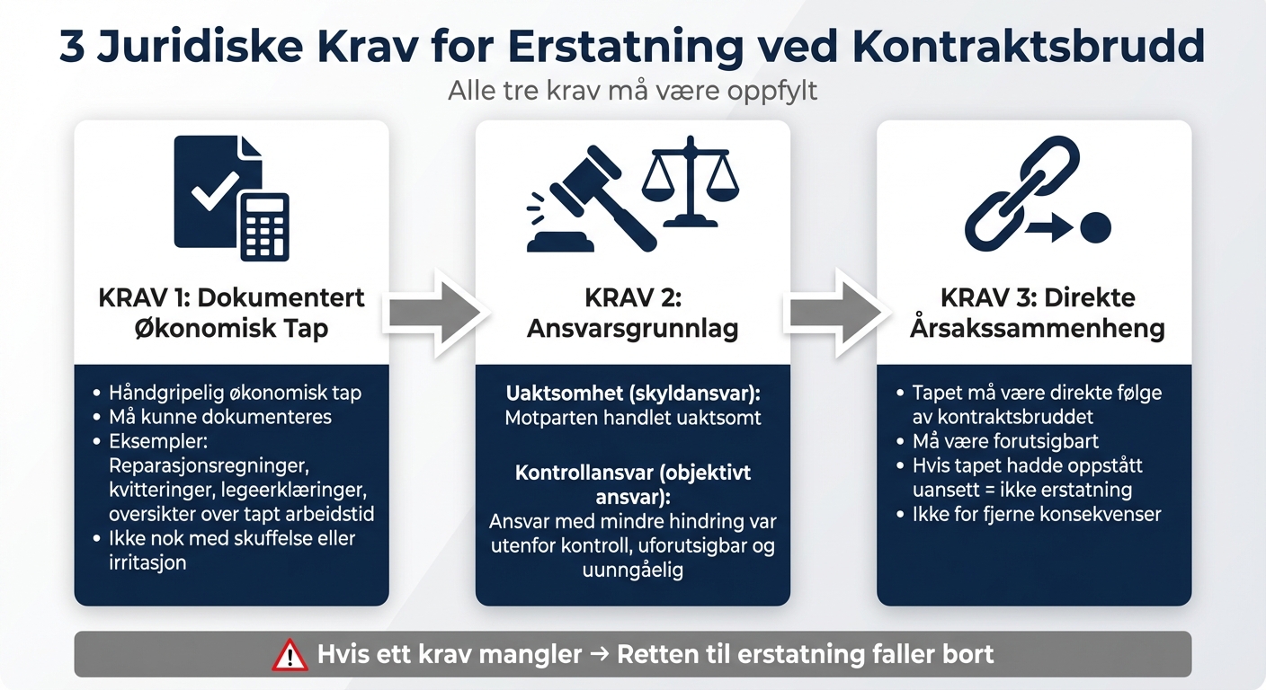 3 juridiske krav for erstatning ved kontraktsbrudd