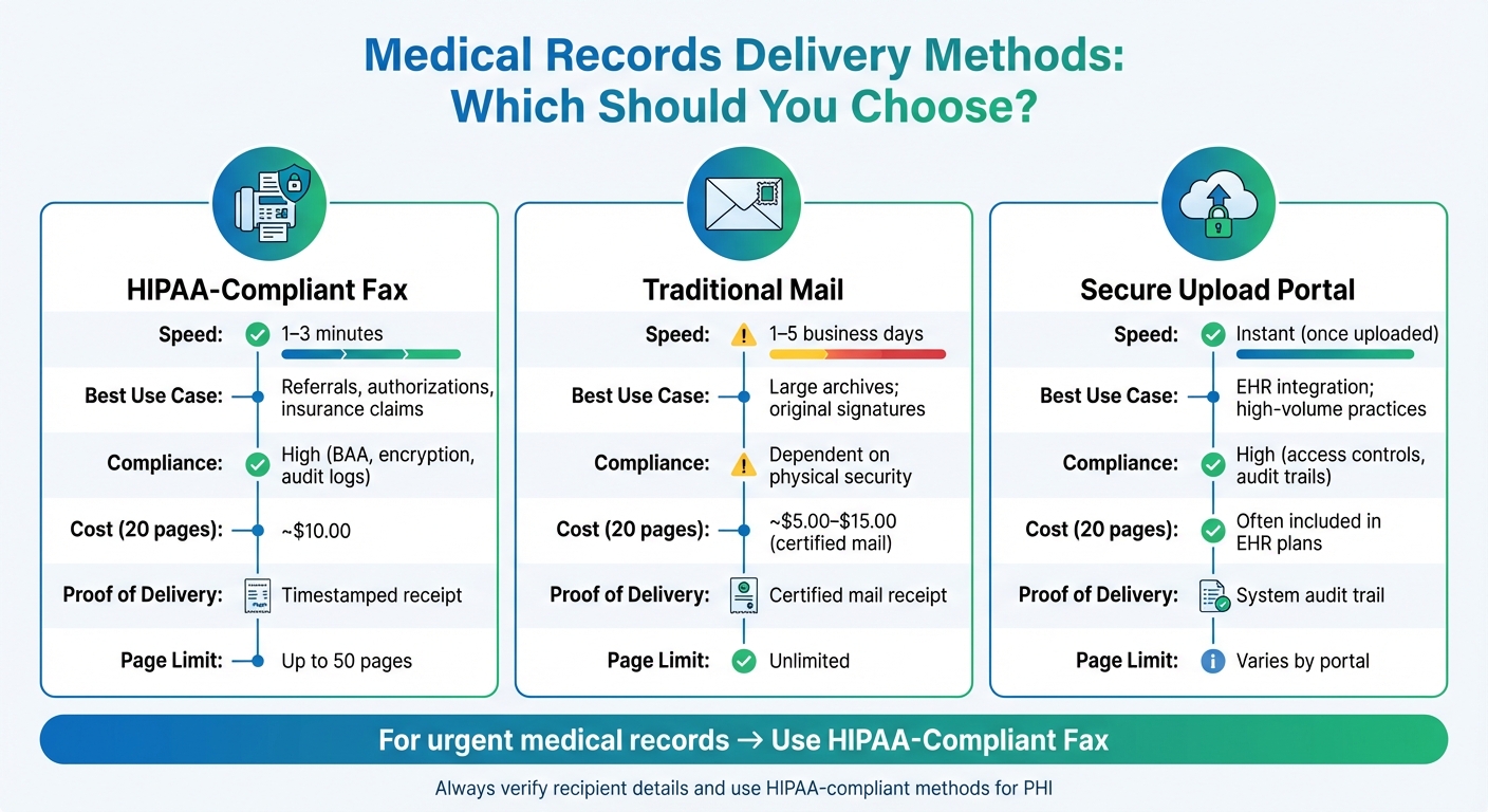 Medical Records Delivery Methods Comparison: Fax vs Mail vs Secure Upload