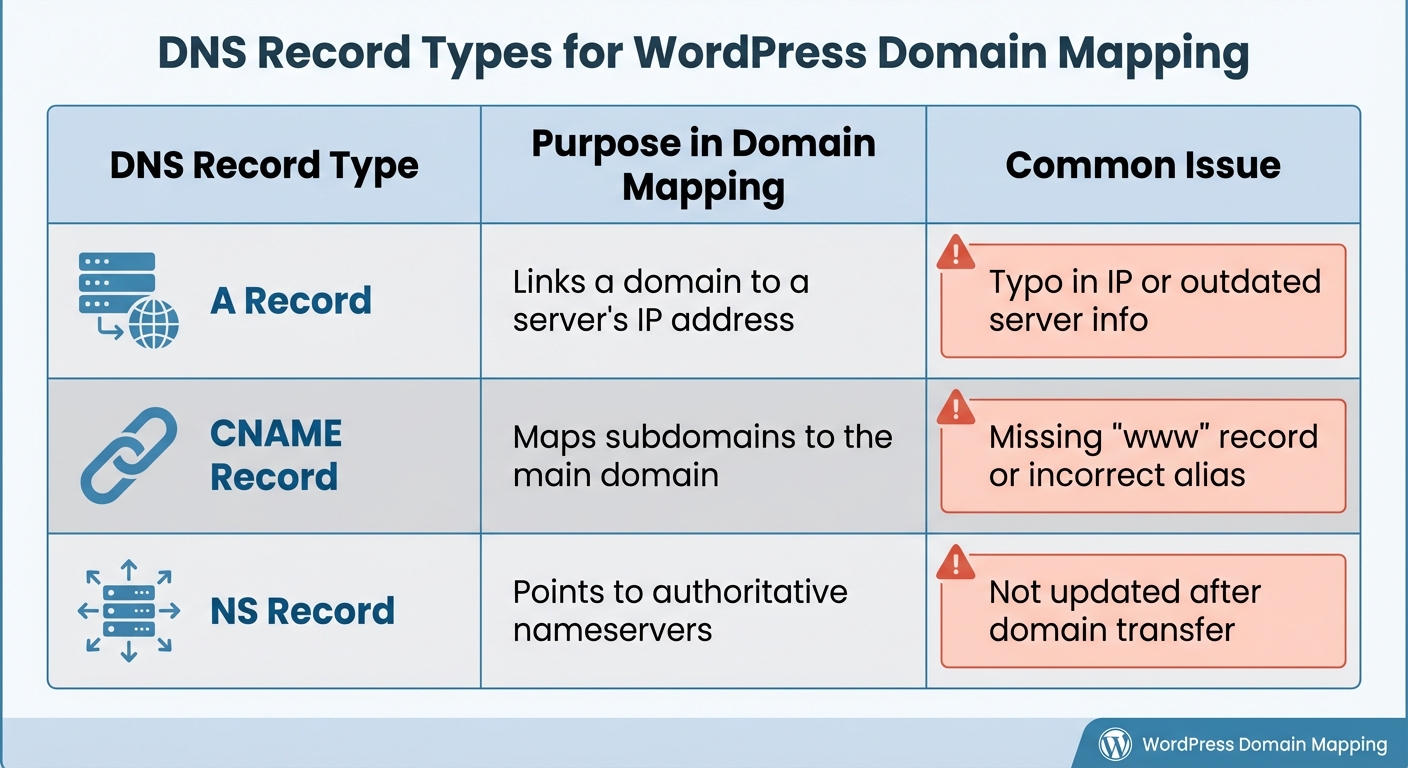DNS Record Types and Common Issues in WordPress Domain Mapping