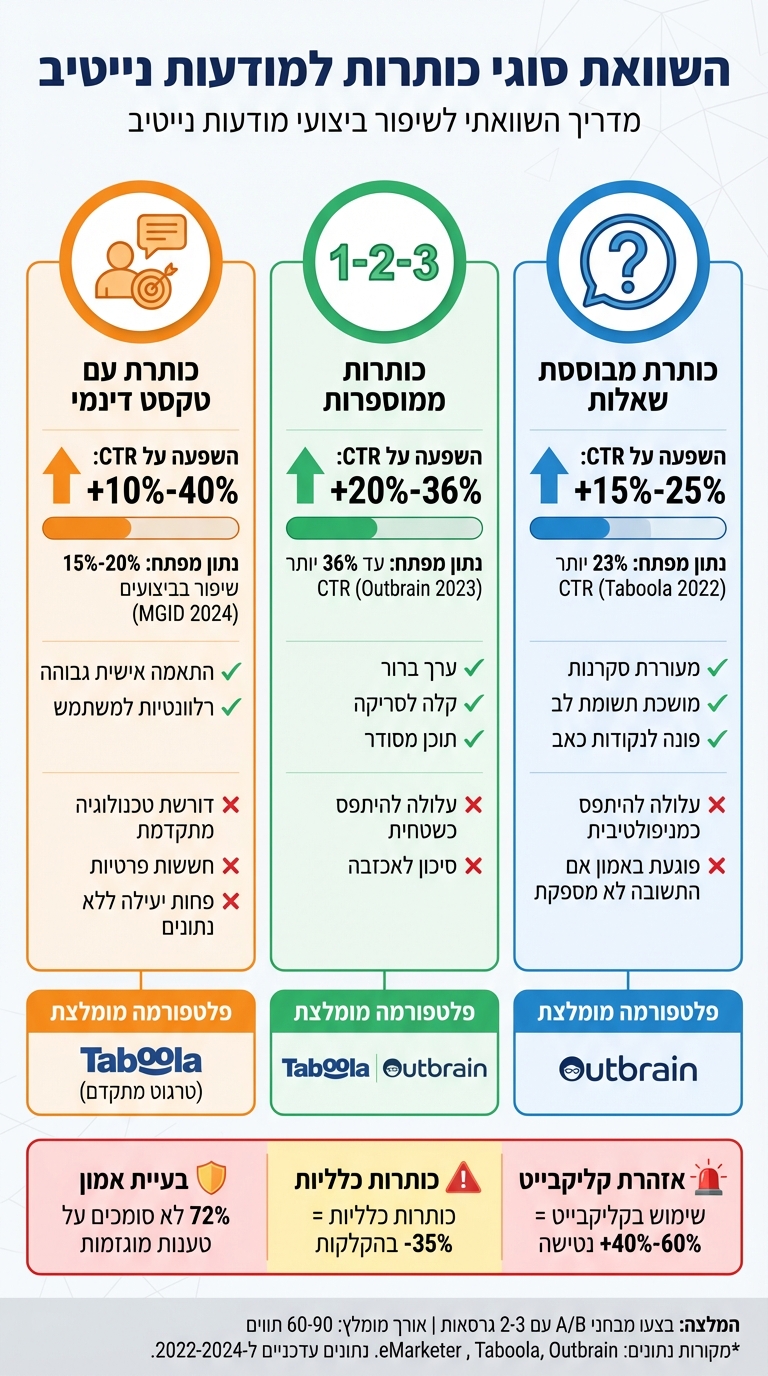 השוואת ביצועי סוגי כותרות למודעות נייטיב - CTR, יתרונות וחסרונות