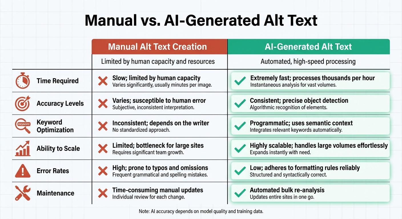 Manual vs AI-Generated Alt Text: Speed, Accuracy, and Scalability Comparison