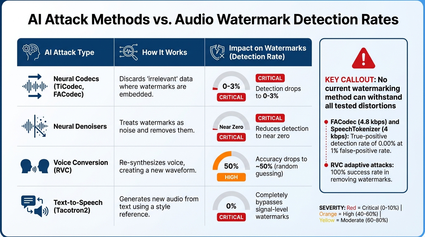 Audio Watermarking Vulnerability: Attack Types and Detection Accuracy Rates
