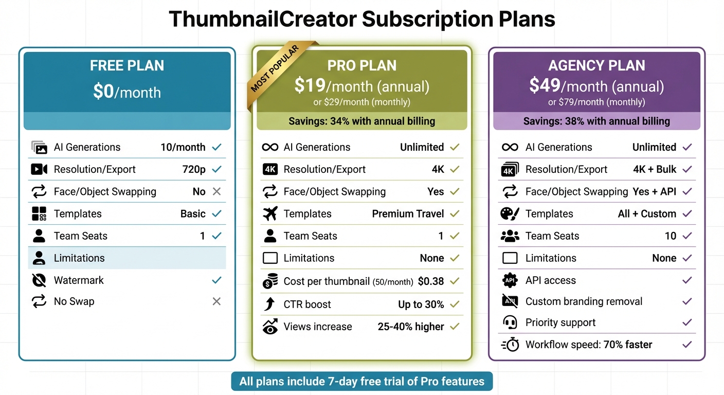 ThumbnailCreator Pricing Plans Comparison for Travel Content Creators