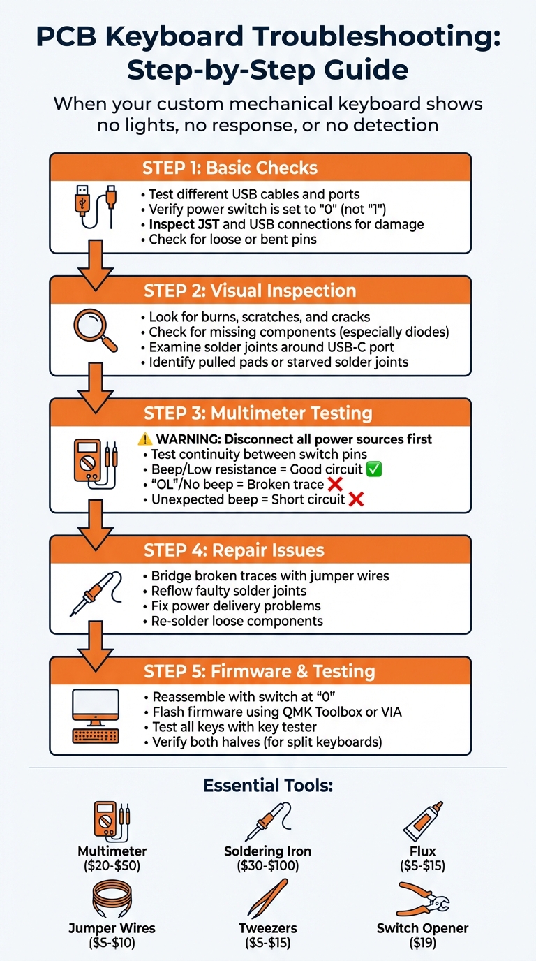 PCB Keyboard Troubleshooting Step-by-Step Flowchart
