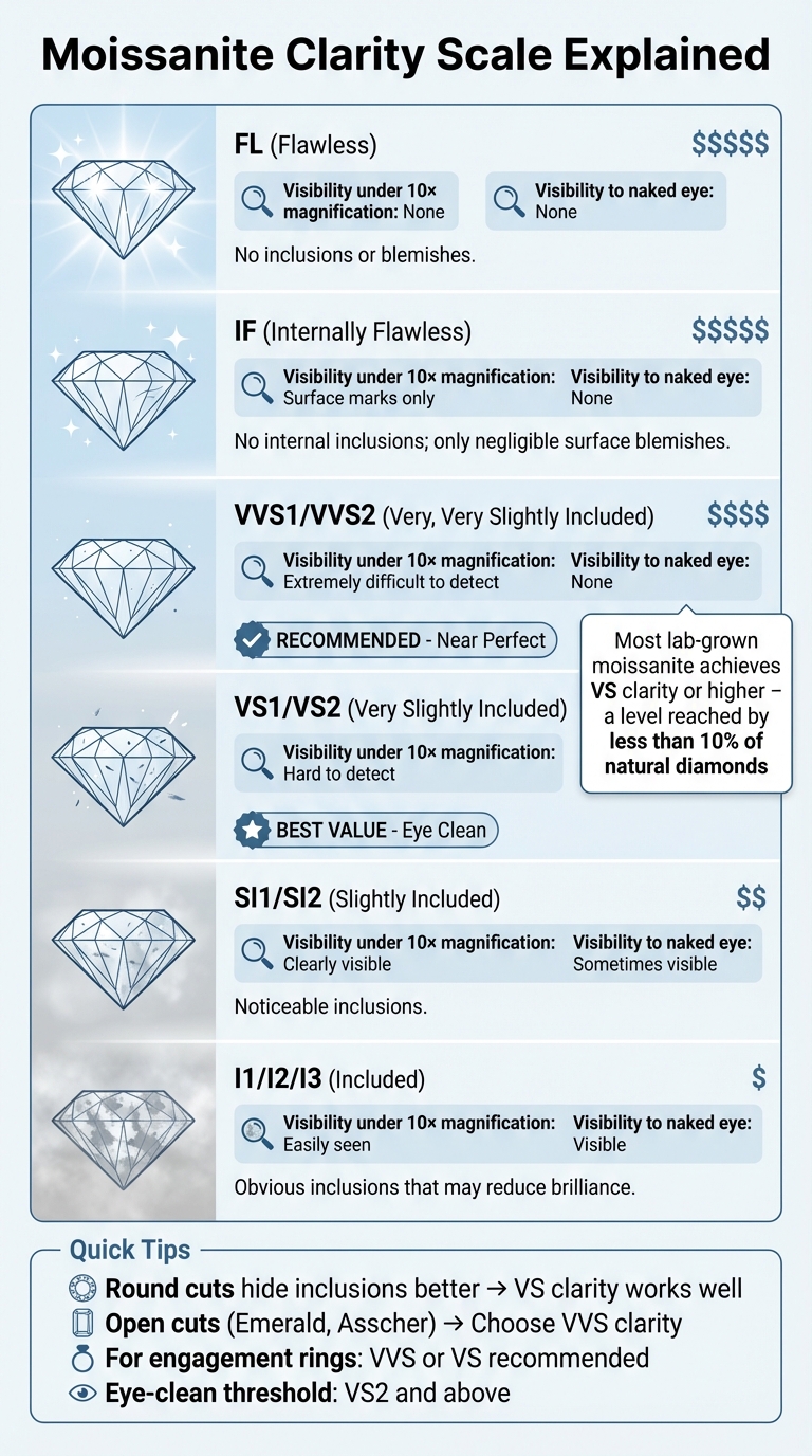 Moissanite Clarity Grading Scale: Visual Guide to FL Through I Grades