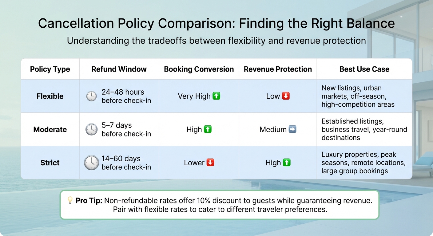Comparison of Flexible, Moderate, and Strict Cancellation Policies for Rental Properties