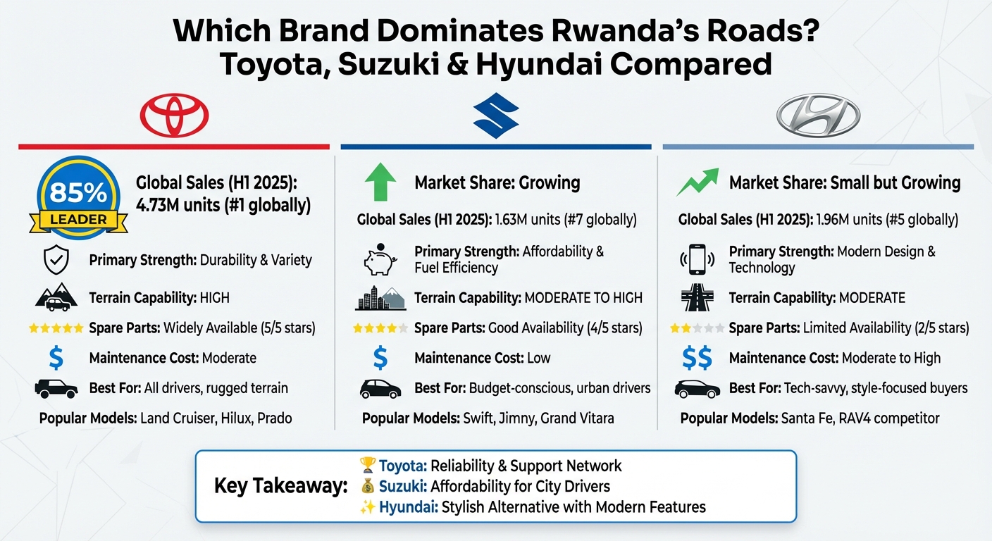 Toyota vs Suzuki vs Hyundai in Rwanda: Market Share and Key Features Comparison