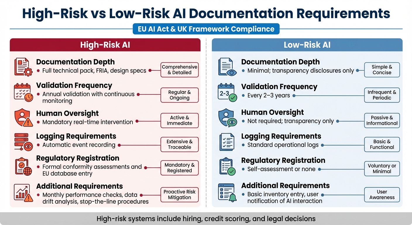 High-Risk vs Low-Risk AI Documentation Requirements Comparison