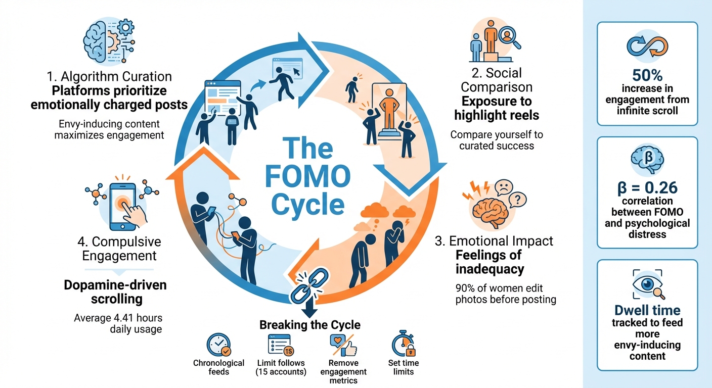 How Social Media Algorithms Drive FOMO and Social Comparison Cycle
