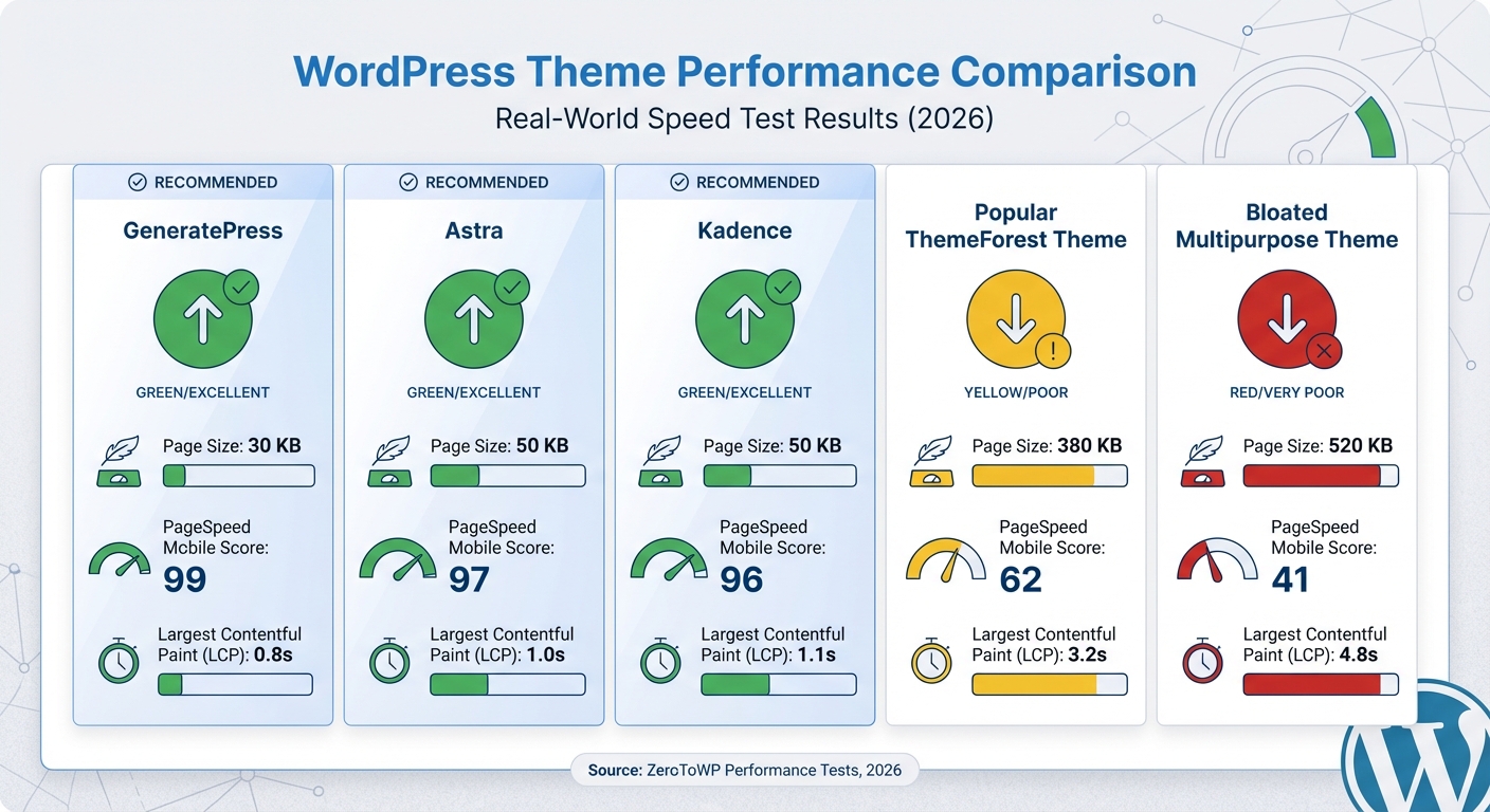 WordPress Theme Performance Comparison: Page Size and Speed Metrics