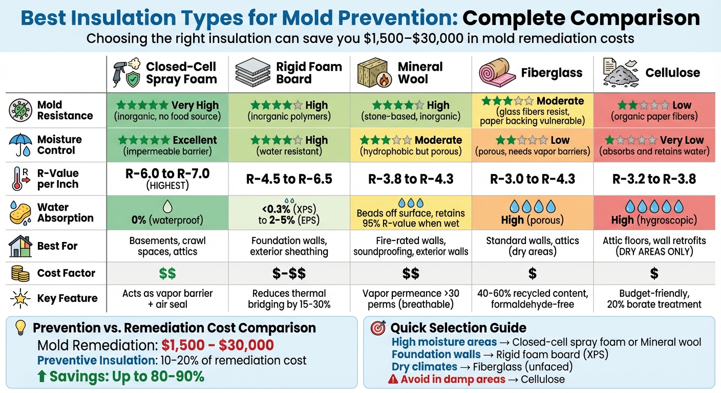 Insulation Types Comparison for Mold Prevention: R-Values, Moisture Control, and Best Applications