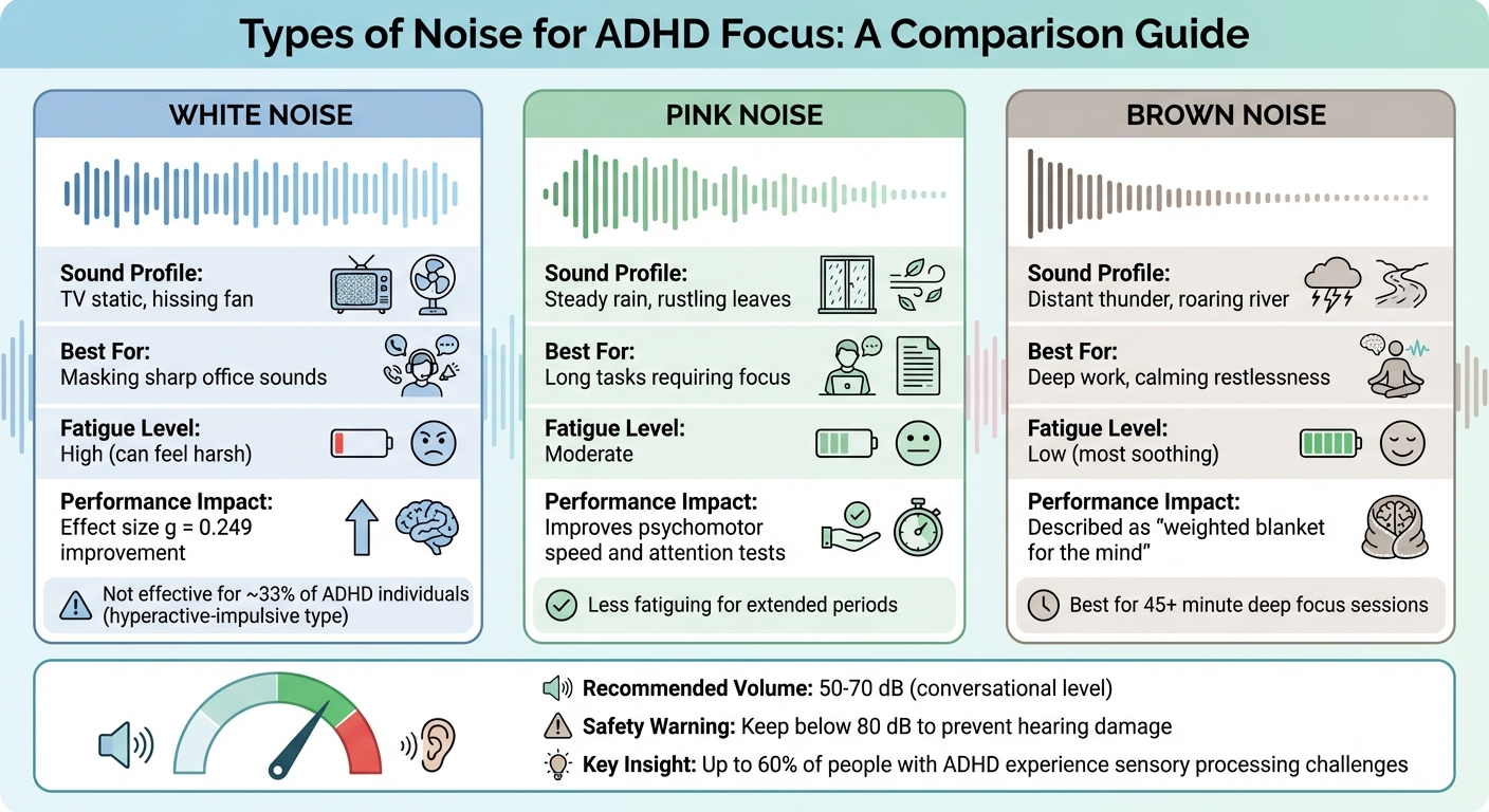 Comparison of White, Pink, and Brown Noise Effects on ADHD Focus