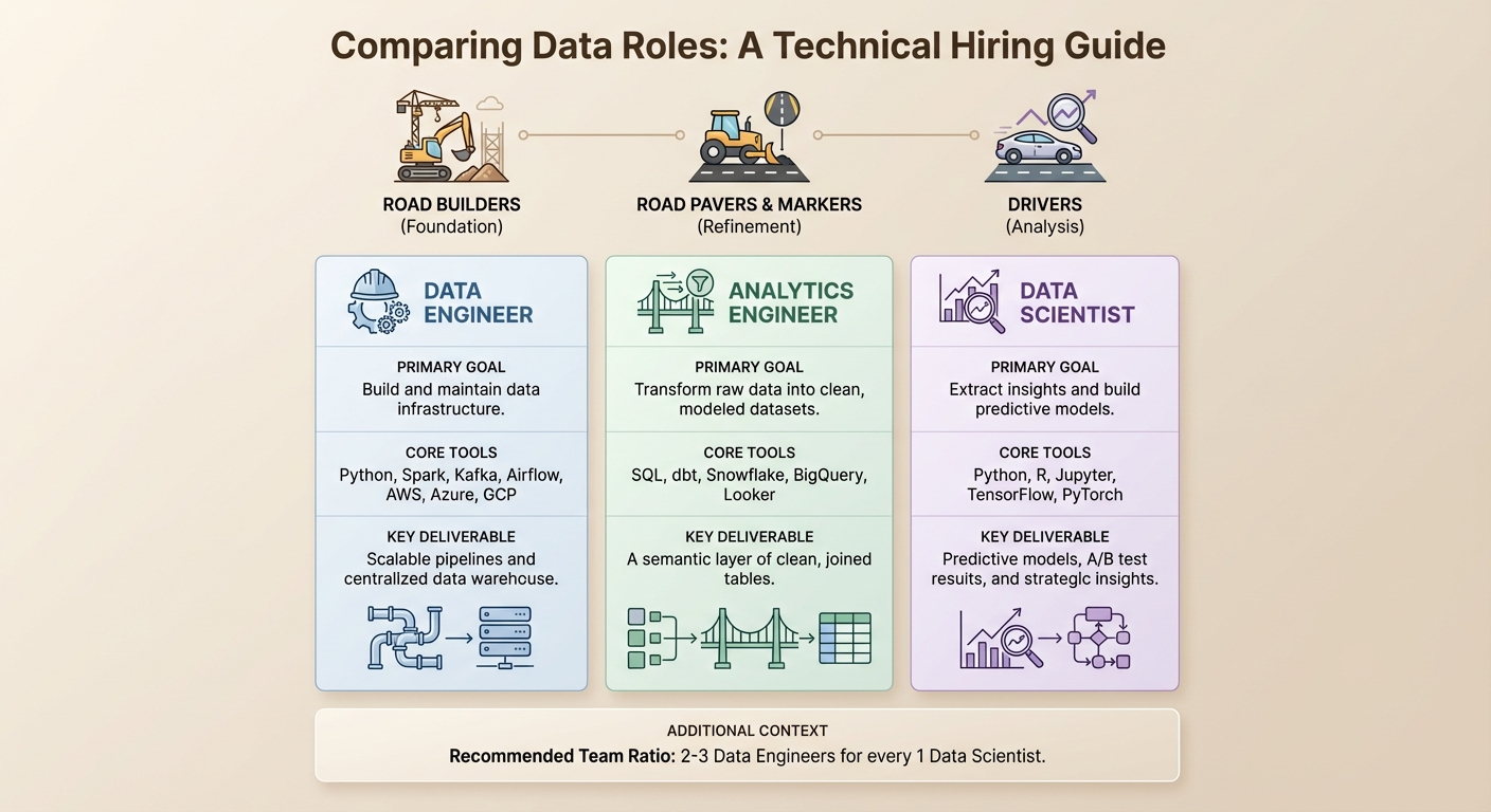 Data Engineer vs Analytics Engineer vs Data Scientist: Roles, Tools & Deliverables Comparison