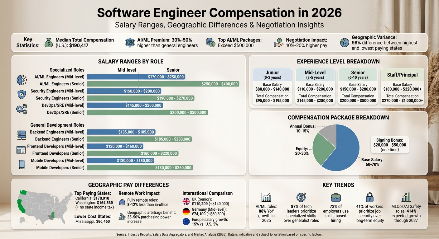 Software Engineer Compensation Breakdown by Role and Experience Level 2026