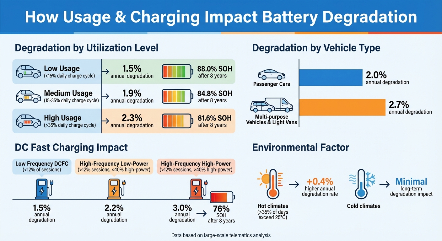 EV Battery Degradation Rates by Usage and Charging Habits