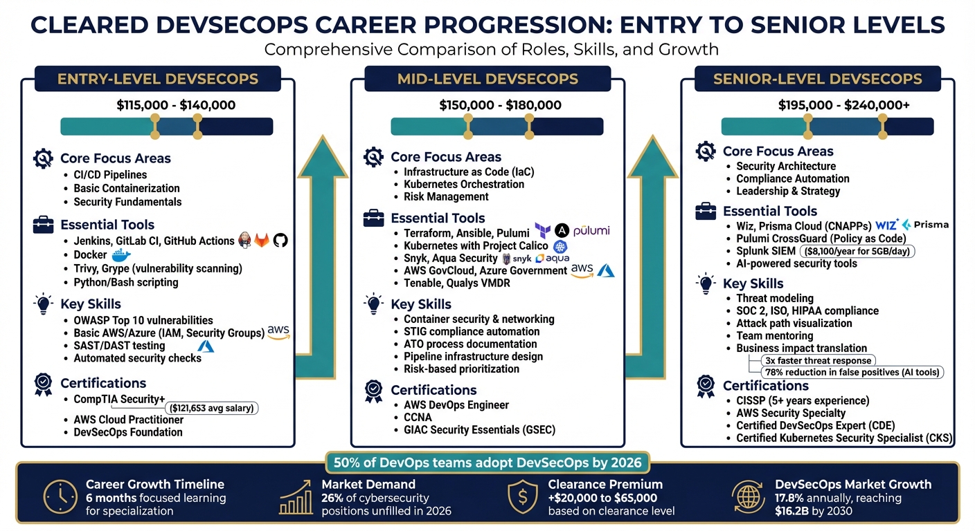 Cleared DevSecOps Career Progression: Skills, Tools, and Salary by Level