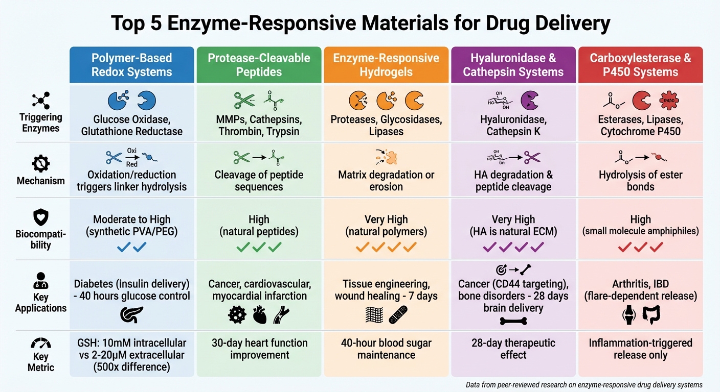 Comparison of 5 Enzyme-Responsive Drug Delivery Systems