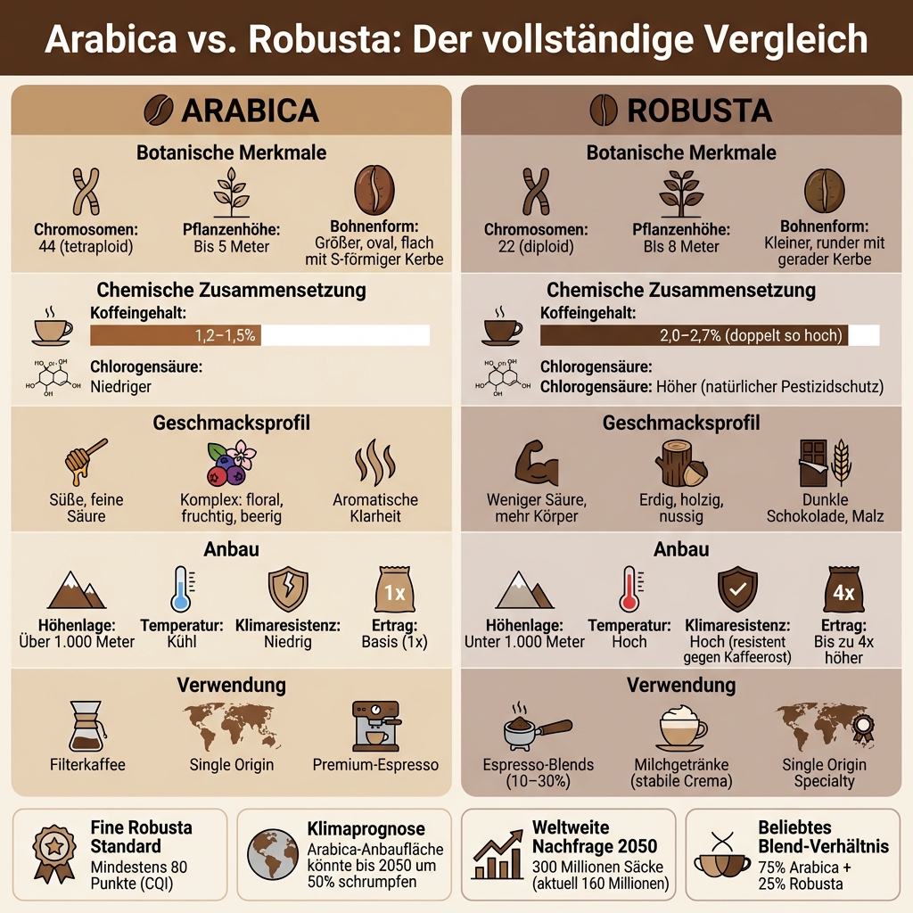 Arabica vs Robusta Kaffee Vergleich: Eigenschaften, Anbau und Geschmack
