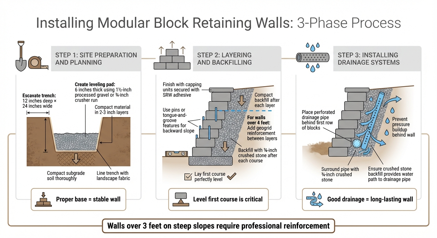 How to Install a Modular Block Retaining Wall in 3 Steps