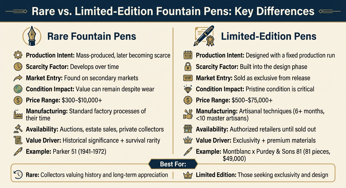 Rare vs Limited Edition Fountain Pens Comparison Chart