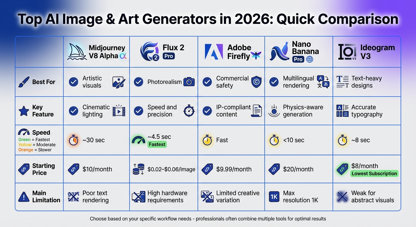 AI Image Generator Comparison 2026: Features, Speed, and Pricing