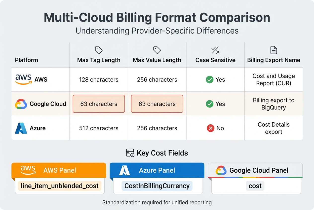 Multi-Cloud Billing Format Comparison: AWS vs Azure vs Google Cloud