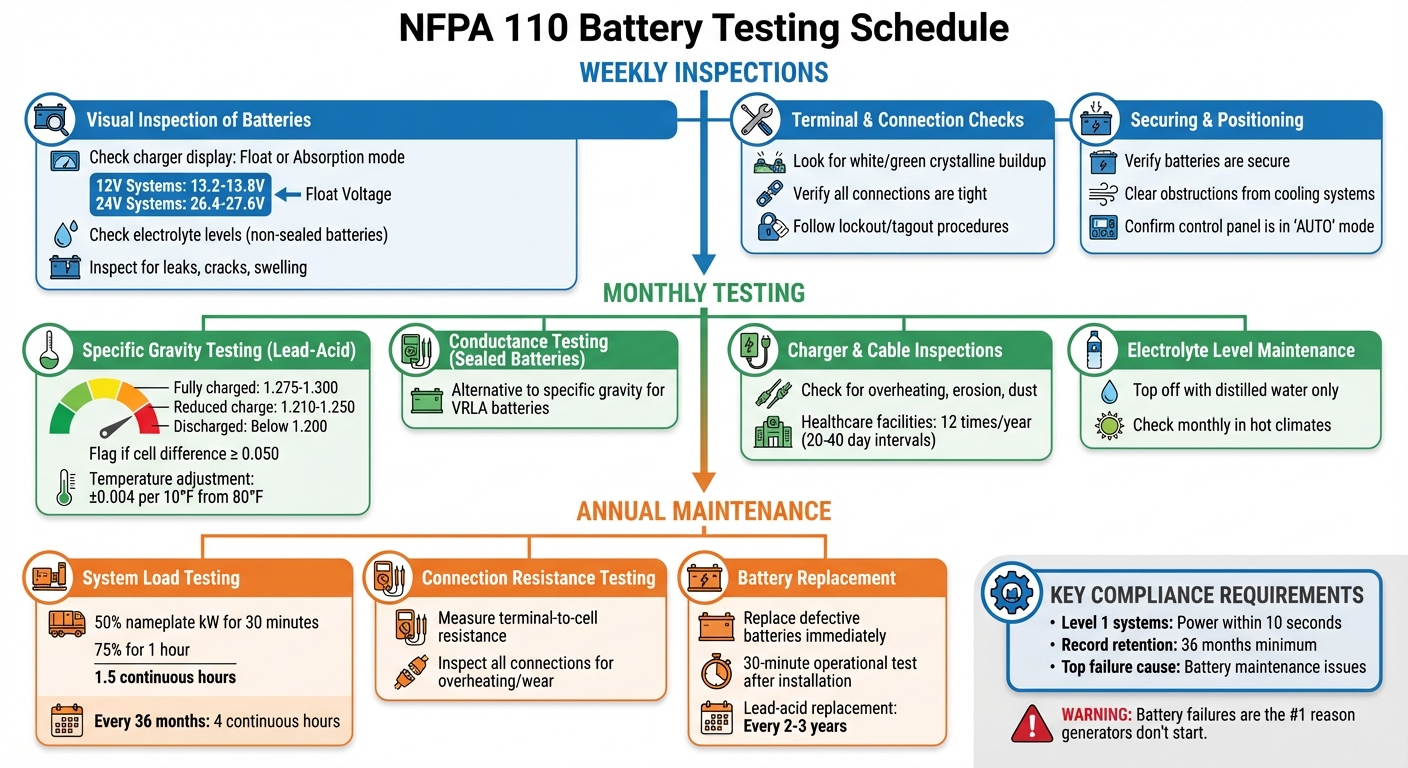 NFPA 110 Battery Testing Schedule: Weekly, Monthly, and Annual Requirements