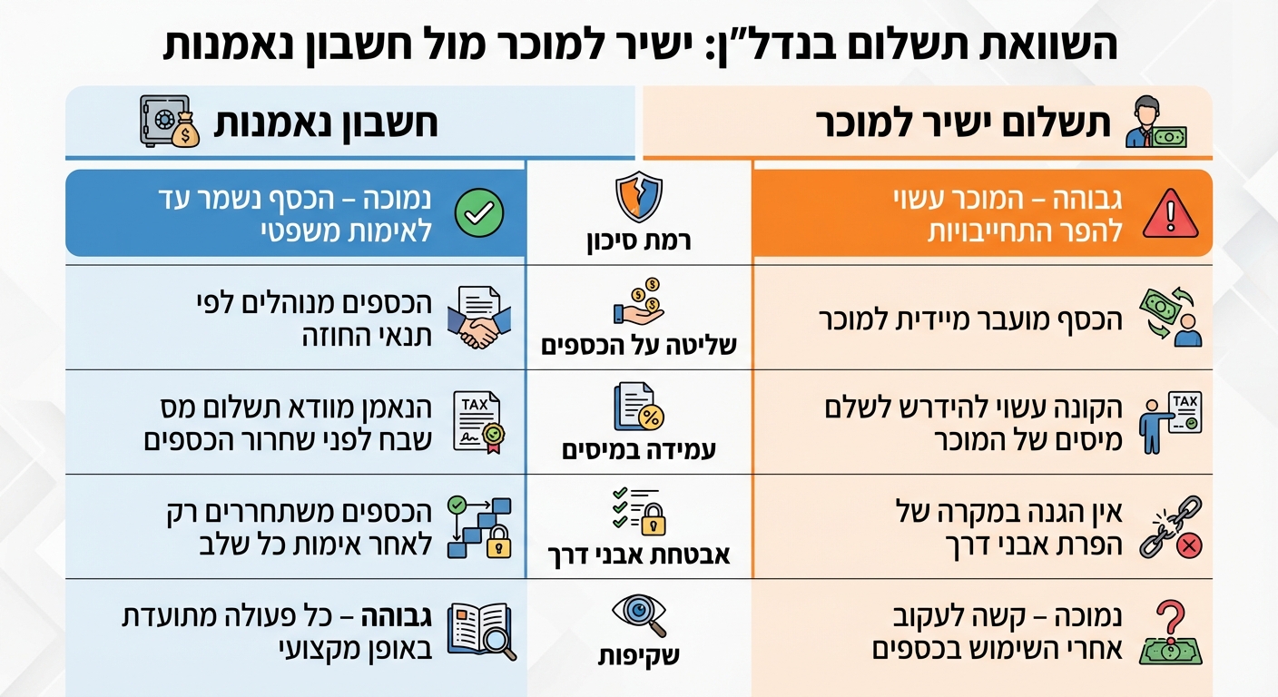 השוואה בין תשלום ישיר לחשבון נאמנות בעסקאות קרקע