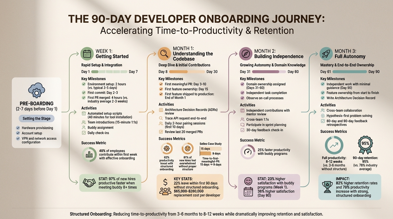 Developer Onboarding Timeline: 90-Day Milestones and Success Metrics