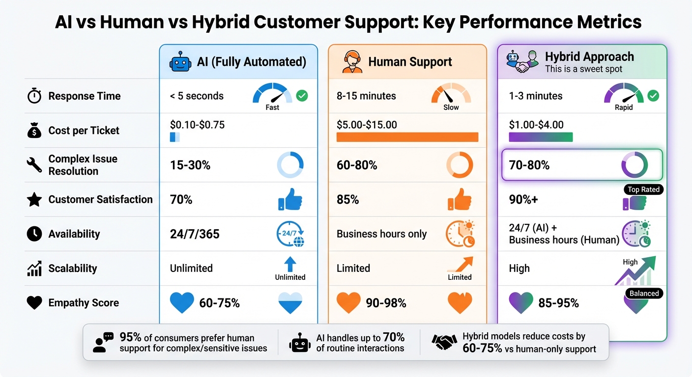 AI vs Human vs Hybrid Customer Support: Performance Metrics Comparison