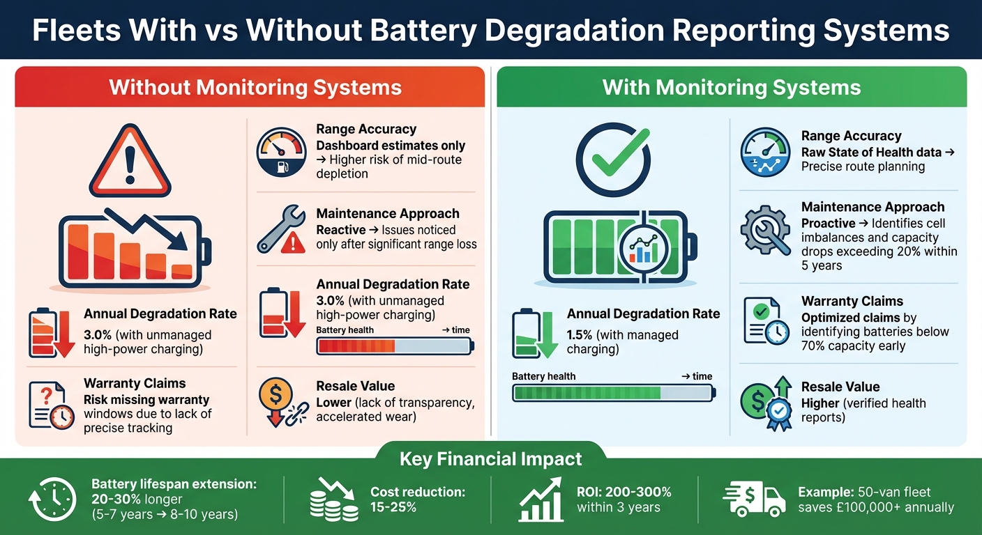 Battery Degradation Reporting: Fleet Performance Comparison With vs Without Monitoring Systems