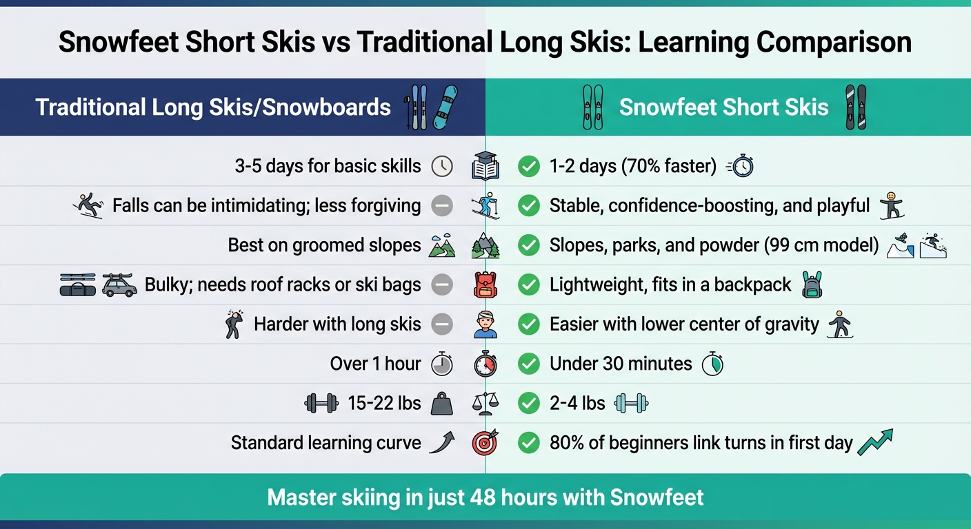 Snowfeet Short Skis vs Traditional Long Skis Comparison Chart