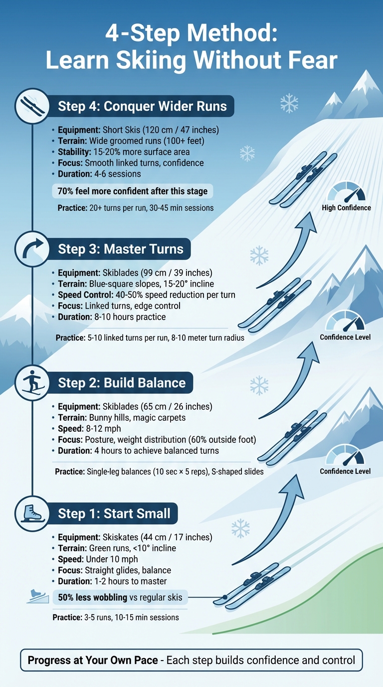 4-Step Progression Guide for Learning to Ski Without Fear Using Short Skis