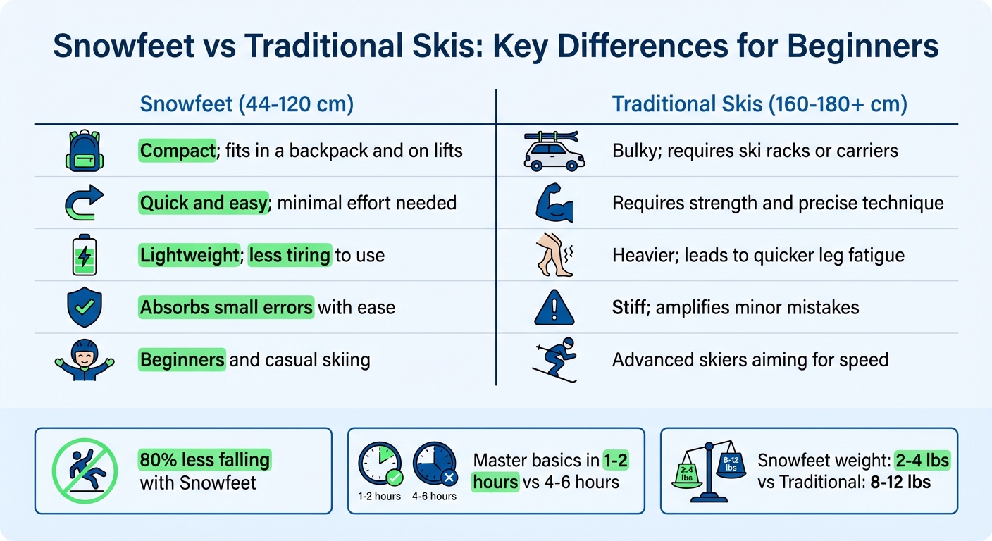 Snowfeet vs Traditional Skis: Beginner Comparison Chart