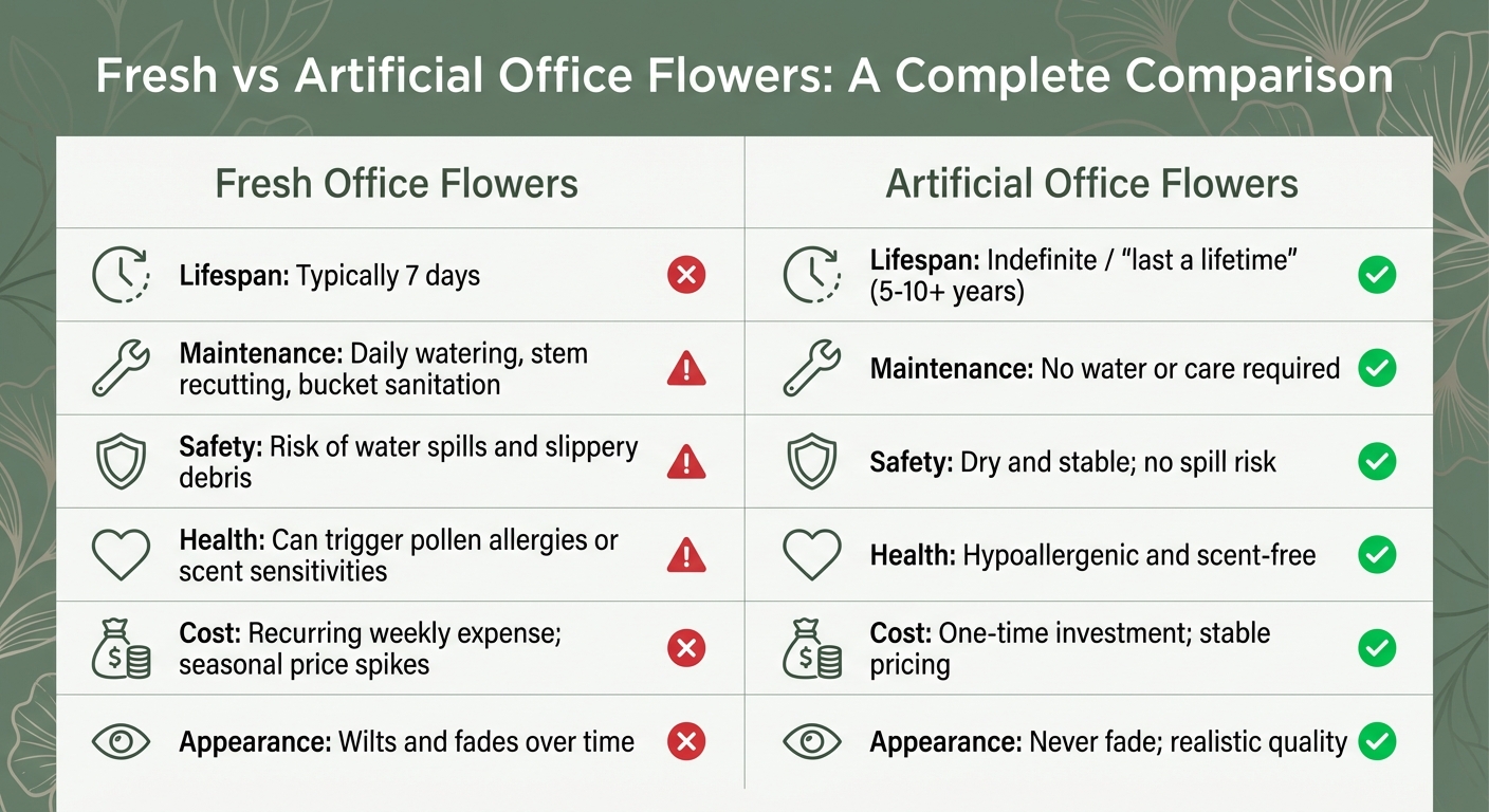 Fresh vs Artificial Office Flowers Comparison
