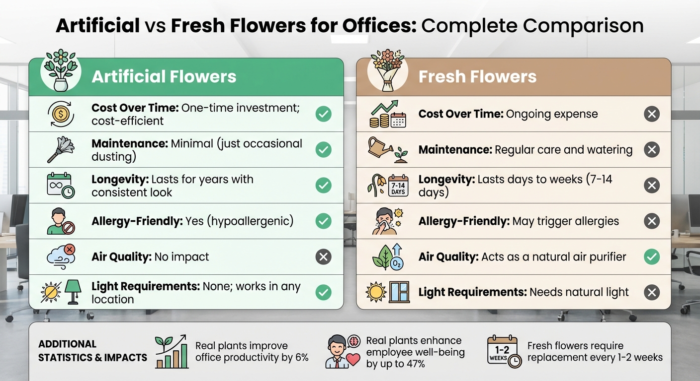 Artificial vs Fresh Flowers for Offices: Cost, Maintenance and Benefits Comparison