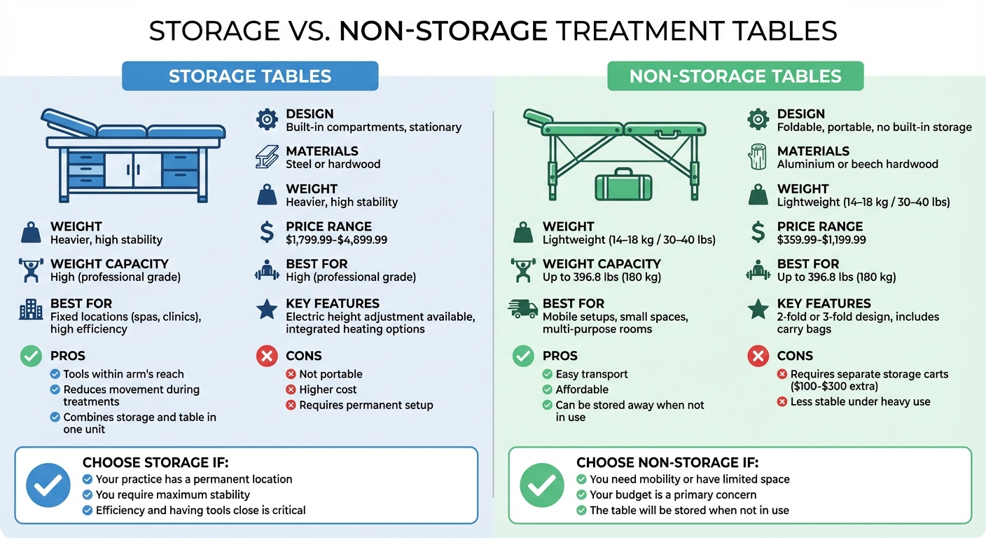 Storage vs Non-Storage Treatment Tables Comparison Chart