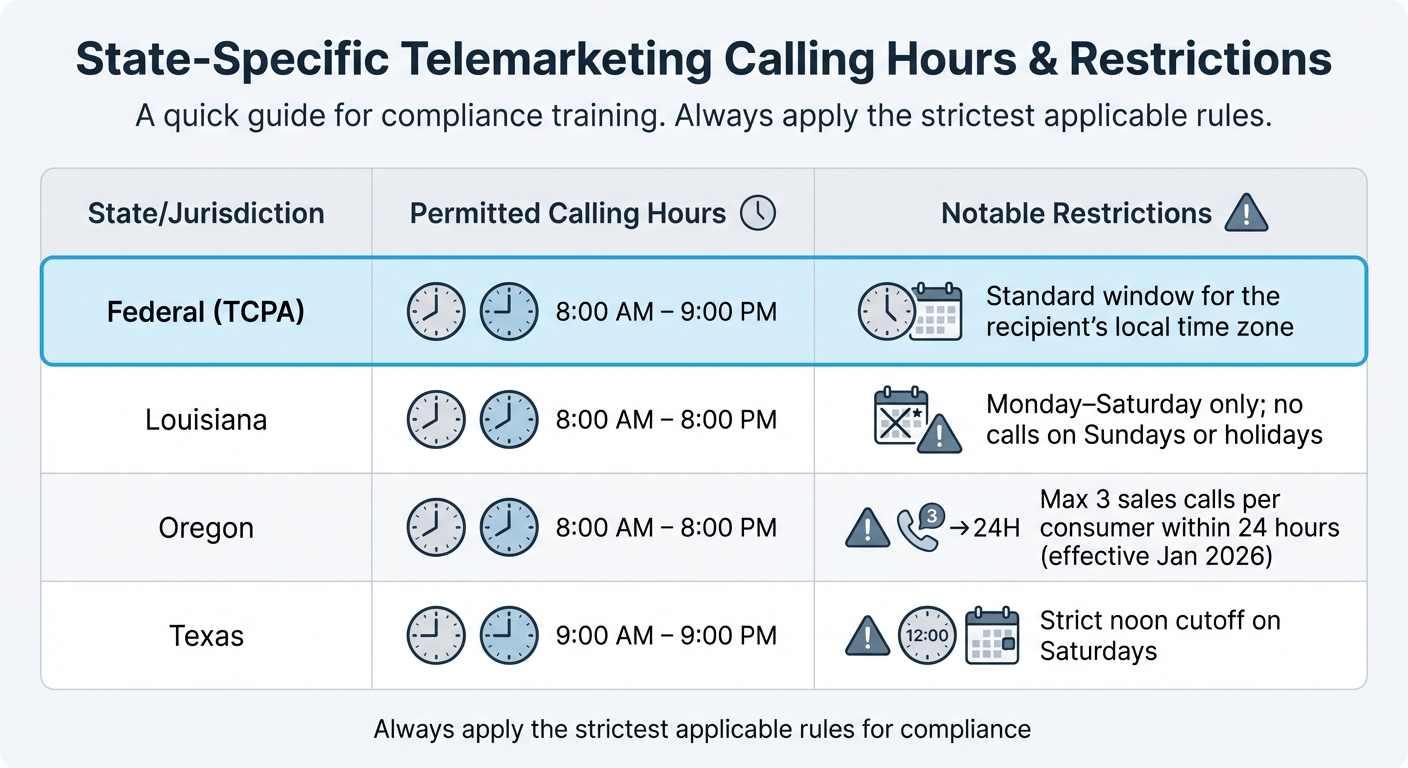 State-Specific Telemarketing Calling Hours and Restrictions Comparison