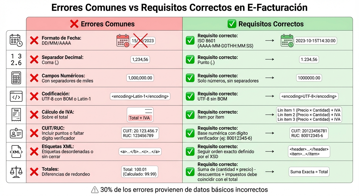 Errores comunes vs requisitos correctos en e-facturación