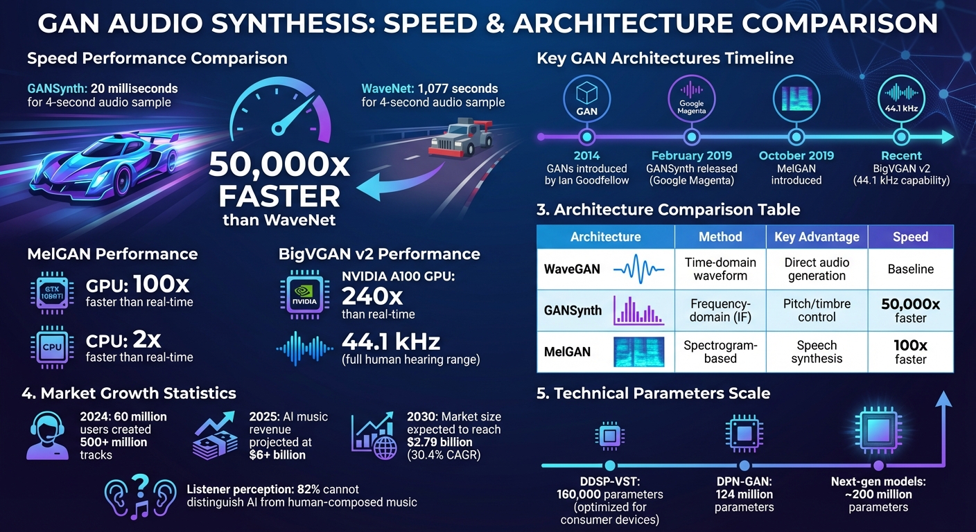 GAN Audio Synthesis Speed Comparison: GANSynth vs WaveNet Performance