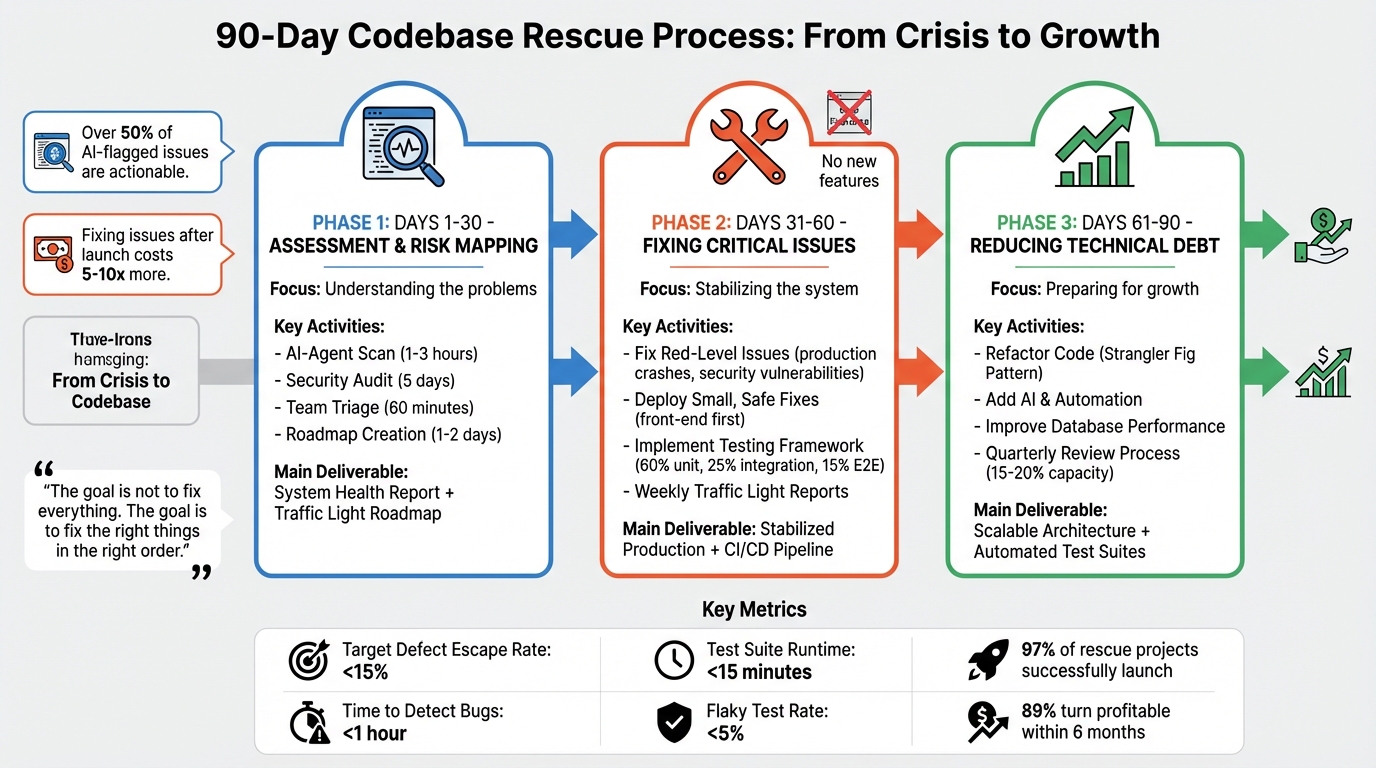 90-Day Codebase Rescue Timeline: Assessment to Stabilization