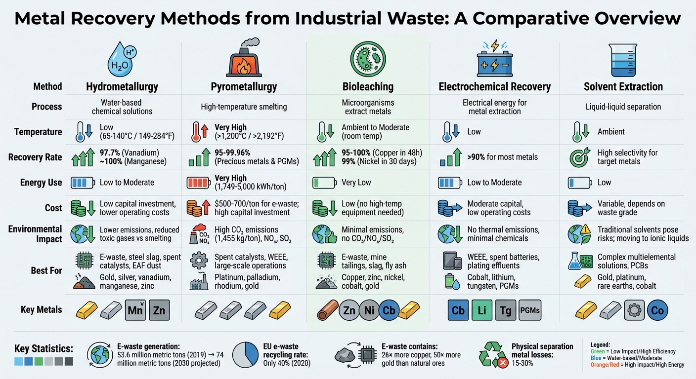 Comparison of 5 Industrial Metal Recovery Methods: Efficiency, Costs, and Environmental Impact