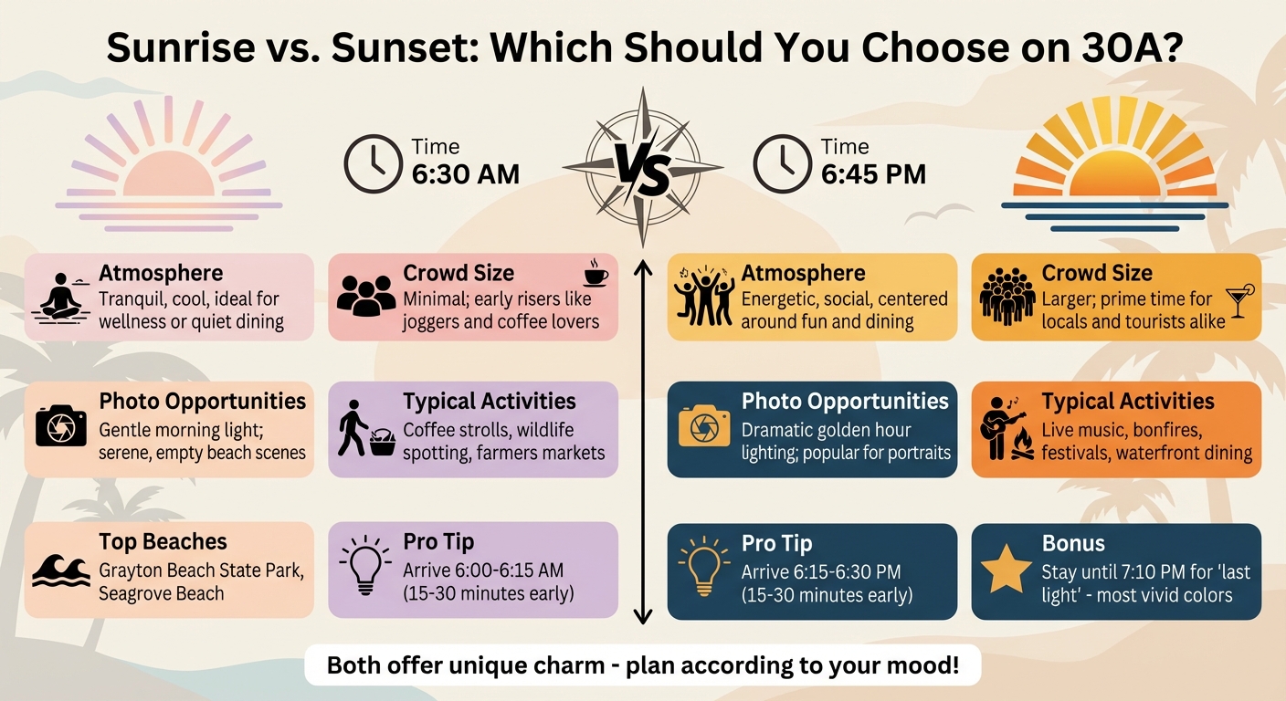 Sunrise vs Sunset Beach Experience on 30A Florida