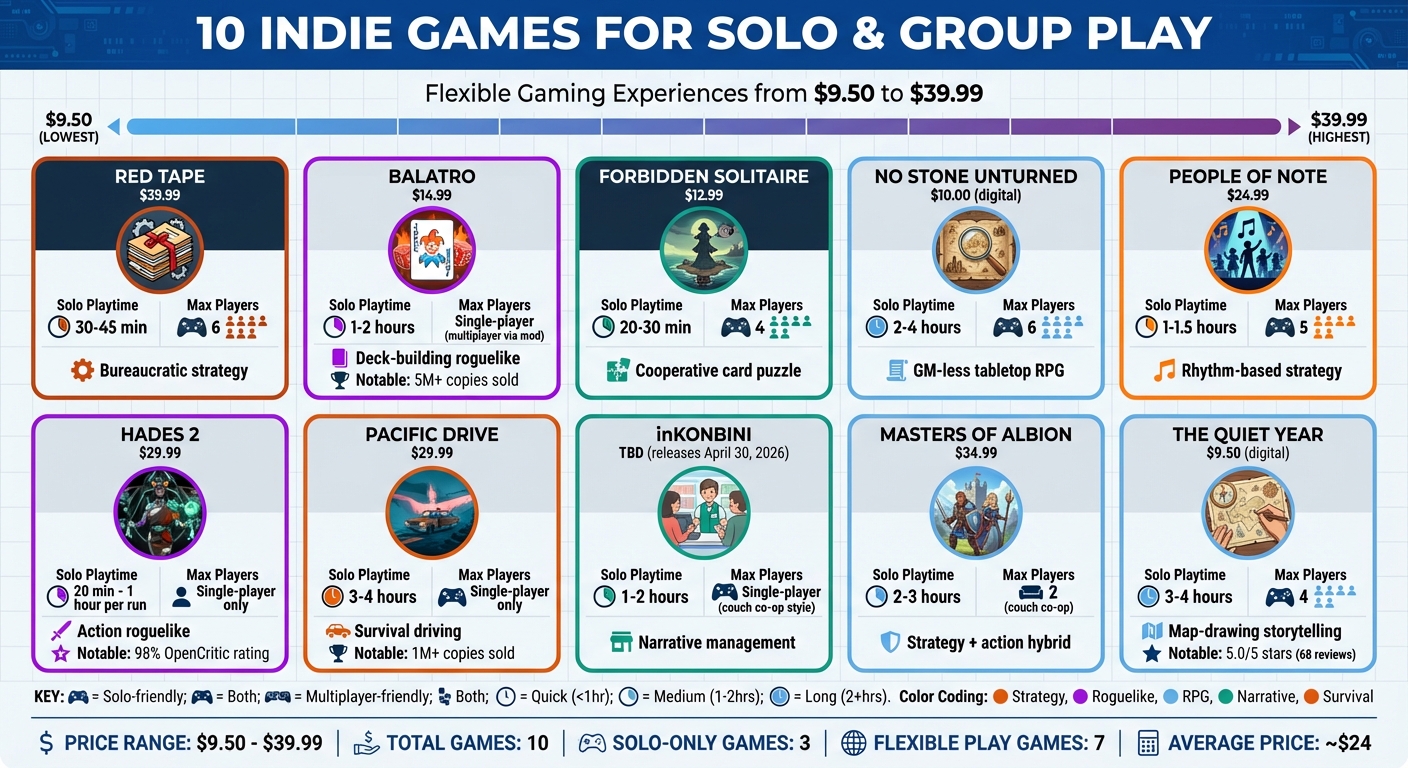 10 Indie Games Comparison: Solo vs Group Play Features and Pricing
