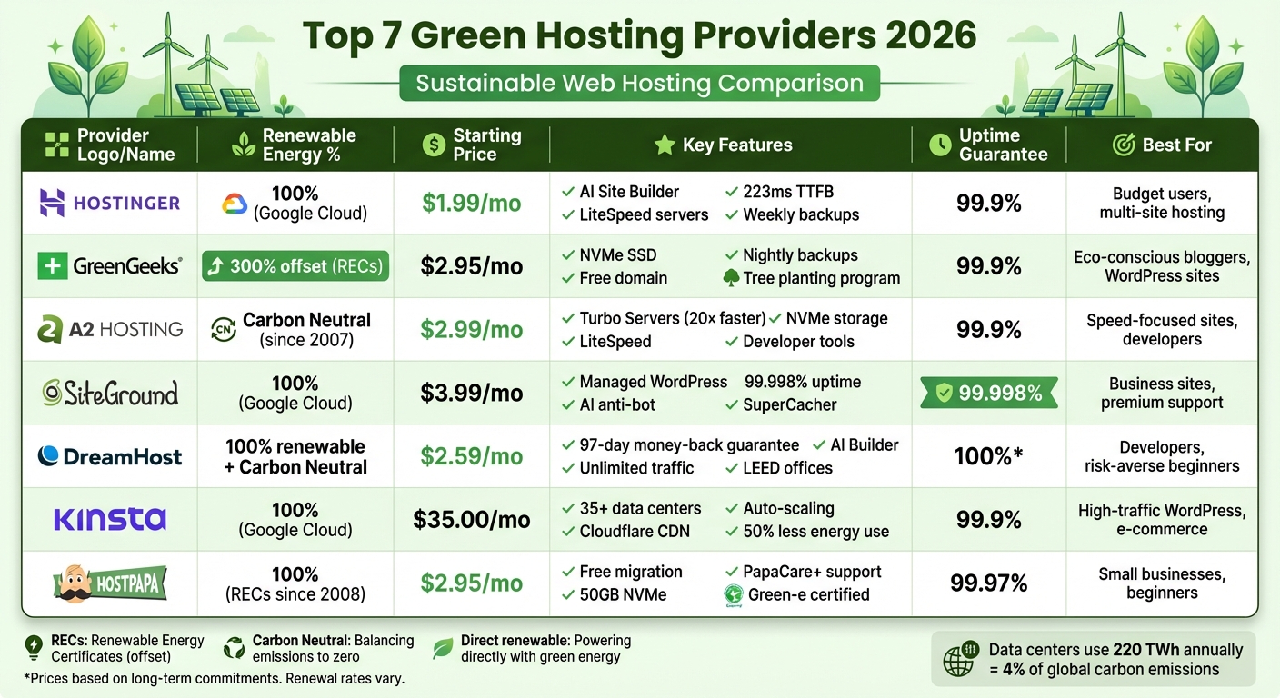 Green Hosting Providers 2026: Features, Pricing & Renewable Energy Comparison